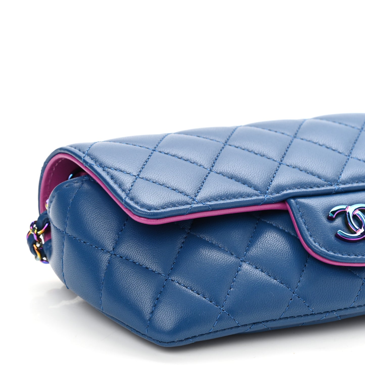 Lambskin Quilted Glasses Case With Chain Blue Purple