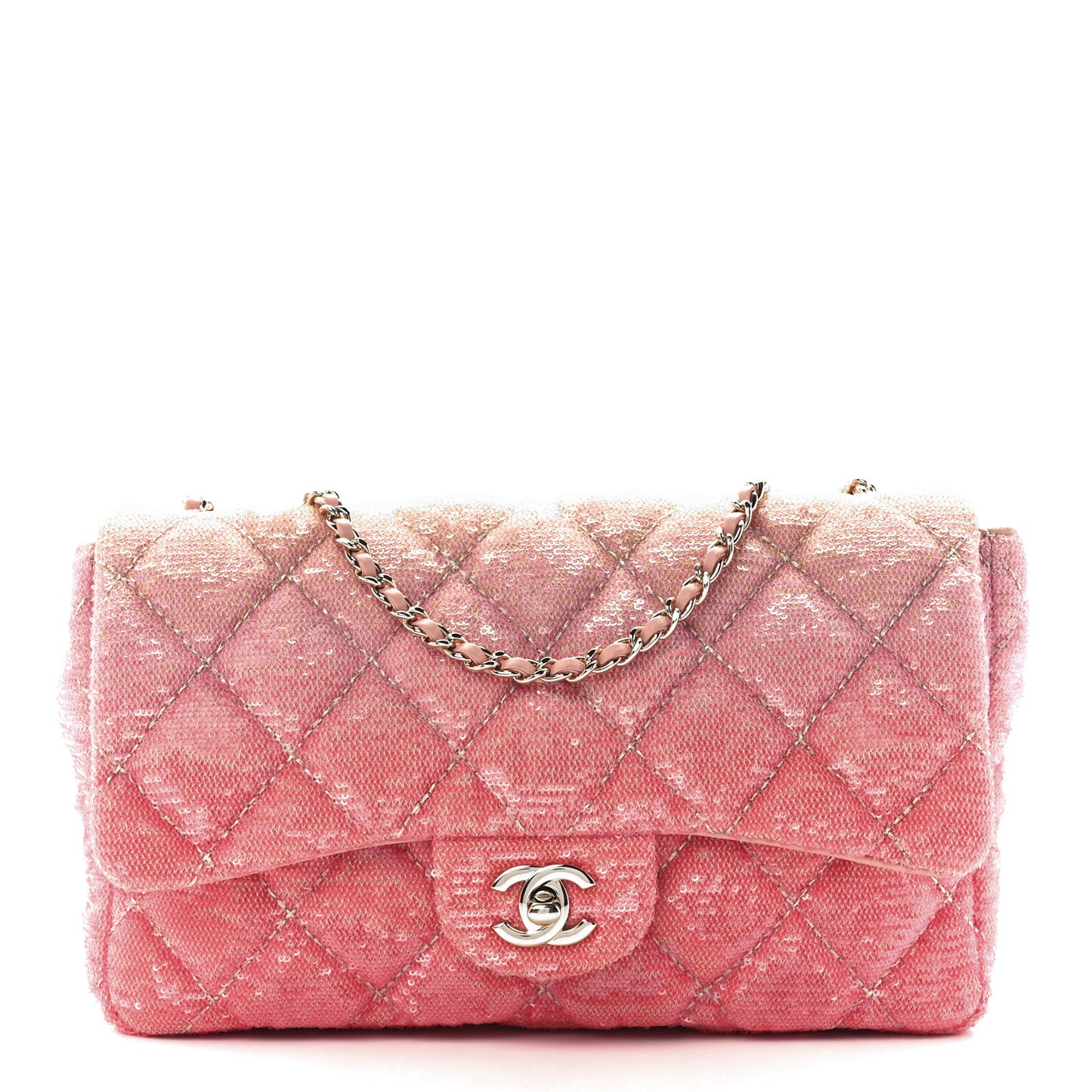 Sequin Quilted Ombre Medium Flap Yellow Pink