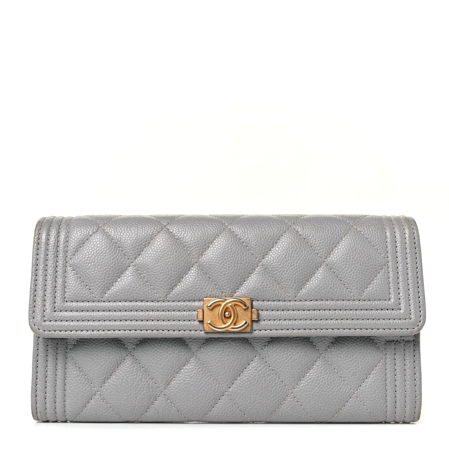 Caviar Quilted Large Boy Gusset Flap Wallet Grey