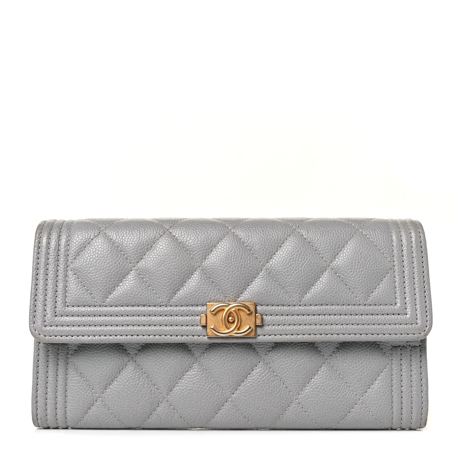 Chanel Caviar Quilted Large Boy Gusset Flap Wallet Grey 1 of 11