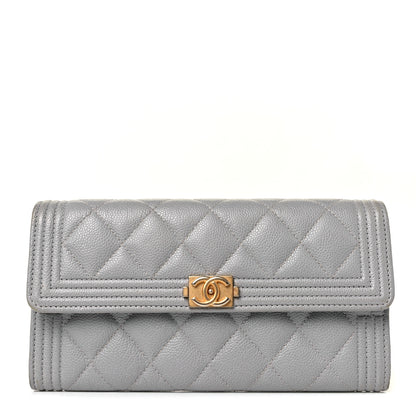 Chanel Caviar Quilted Large Boy Gusset Flap Wallet Grey 1 of 11