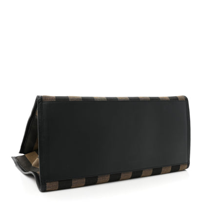 Fendi Fabric Jacquard Vitello Seta Plexiglass Pequin Gingham Large Fendi Sunshine Shopper Tote Tobacco Moro Black 4 of 14