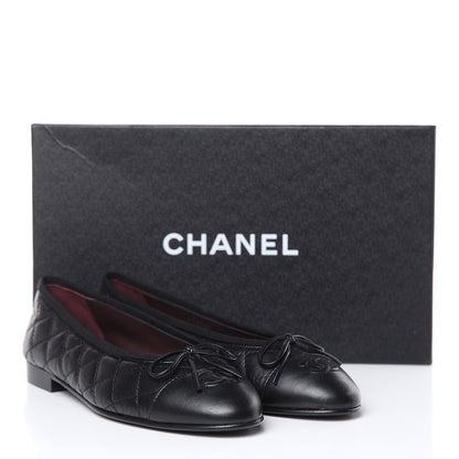 Chanel Aged Calfskin Quilted Cap Toe Ballerina Flats 37 Black 9 of 9