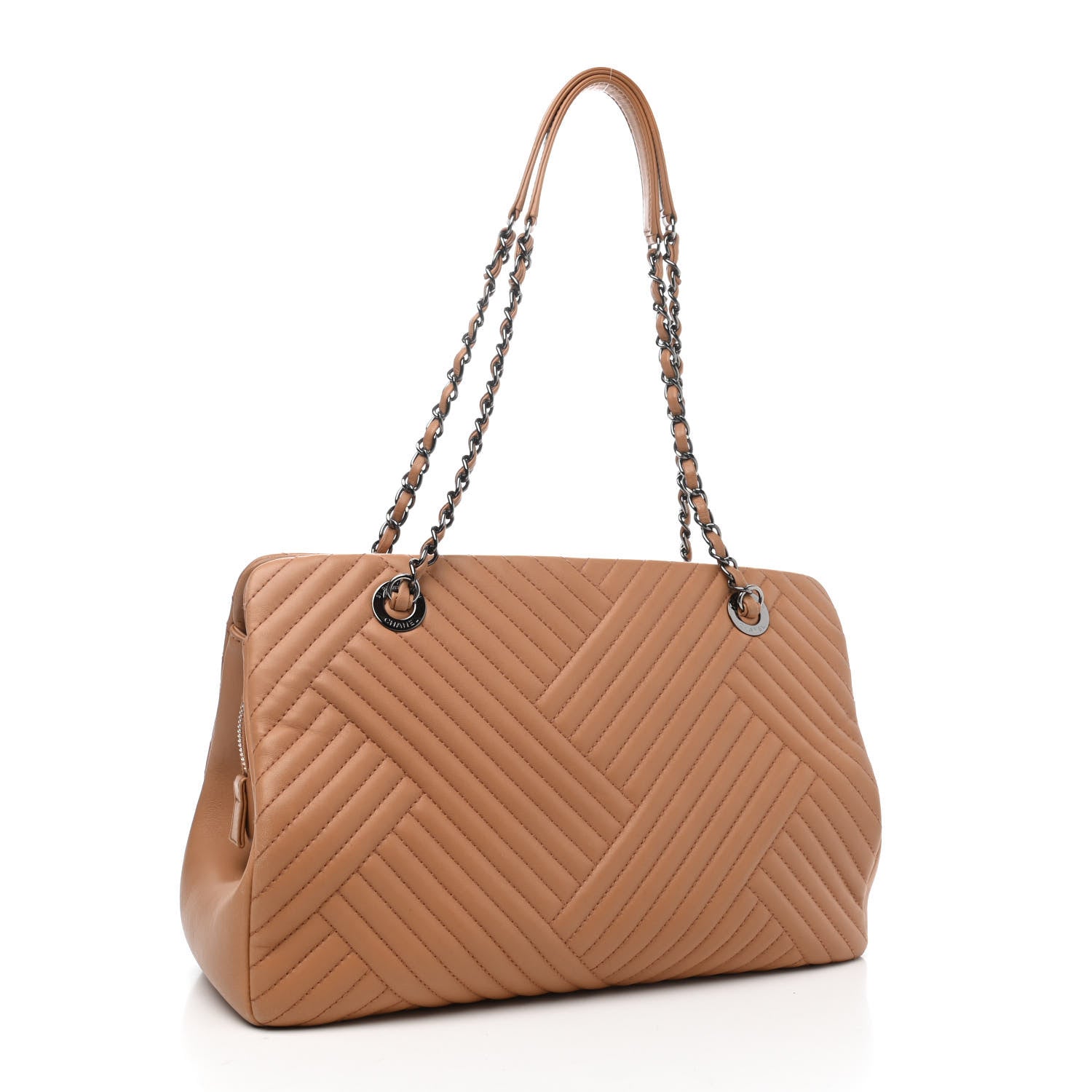 Chanel Lambskin Quilted CC Crossing Shopping Tote Brown 2 of 4