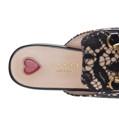 Gucci Lace Malaga Kid Womens Princetown Slippers 36 Black Skin Rose 7 of 10