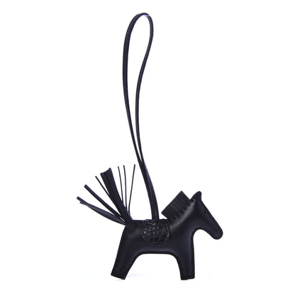 Hermes Milo Lambskin Matte Alligator Touch Grigri Rodeo Horse Bag Charm PM So Black 1 of 4