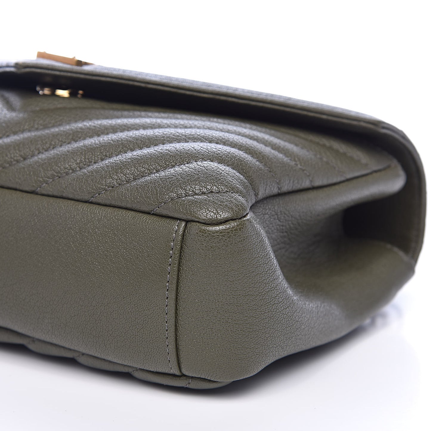 Sheepskin Matelasse Chevron Monogram Medium College Bag Military Green