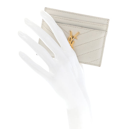 Saint Laurent Grain De Poudre Matelasse Chevron Monogram Credit Card Case Crema Soft 2 of 11
