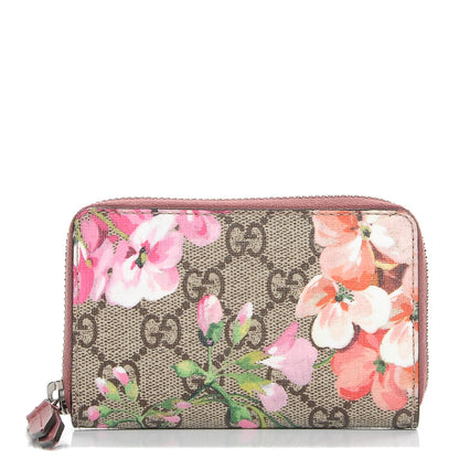 Gucci GG Supreme Monogram Blooms Zip Around Card Case Wallet Beige Multicolor Dry Rose 1 of 7