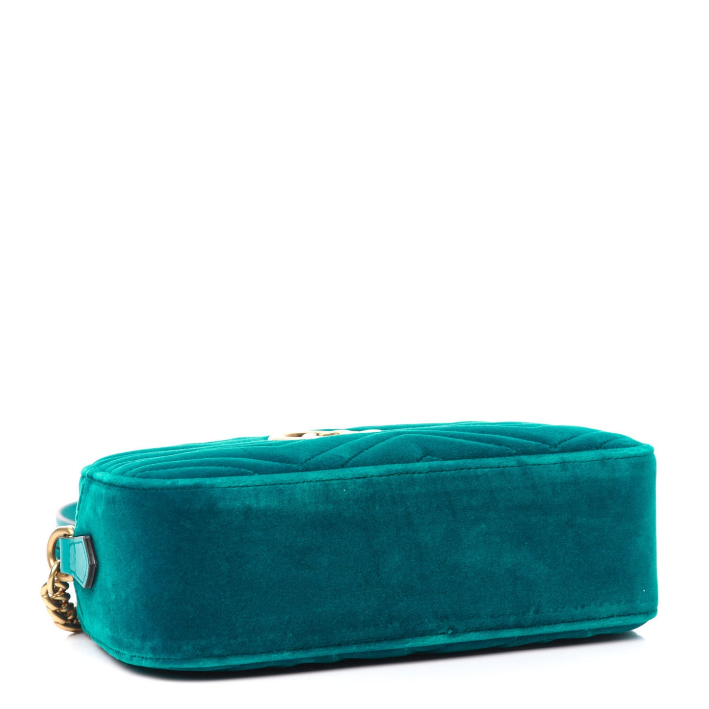 Velvet Matelasse Small GG Marmont Chain Shoulder Bag Pavone Cyan