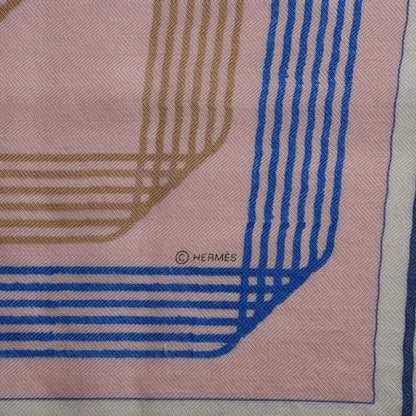 Hermes Cashmere Silk Rubans D'Hermes Shawl 140 Blanc Rose Pale Bleu 4 of 5