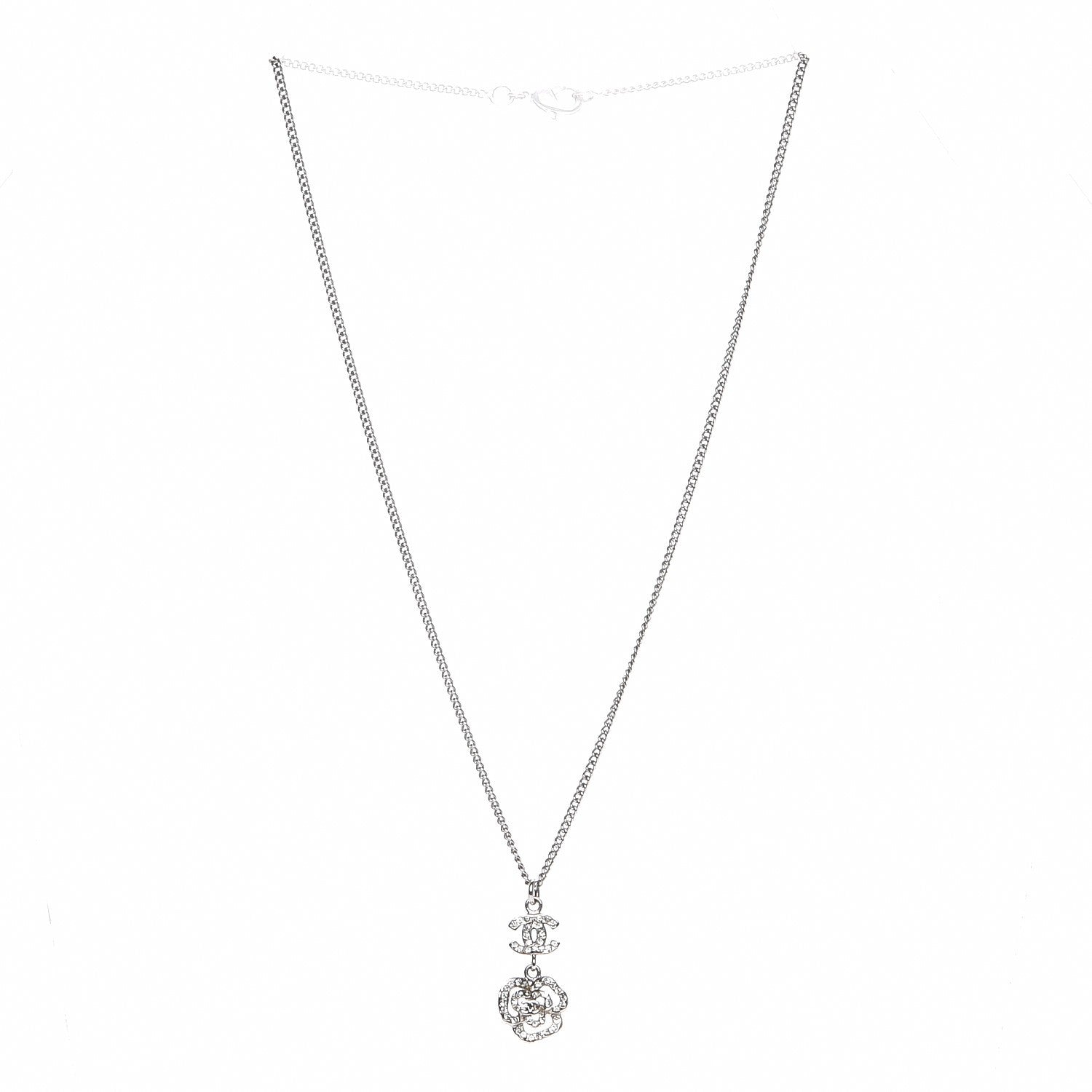 Chanel Crystal CC Camellia Necklace Silver 1 of 4