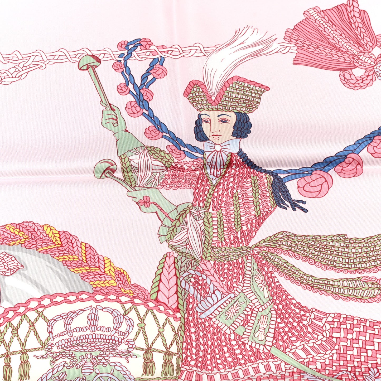 Silk Le Timbalier Scarf 90 Rose Pale Vert Amande