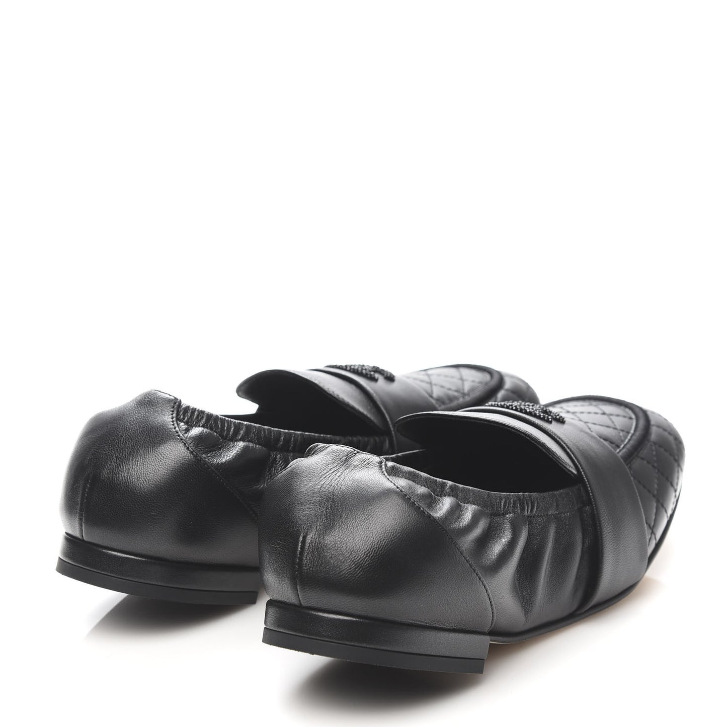 Laminated Lambskin Womens Quilted Elastic CC Moccasin Loafers 38.5 Black