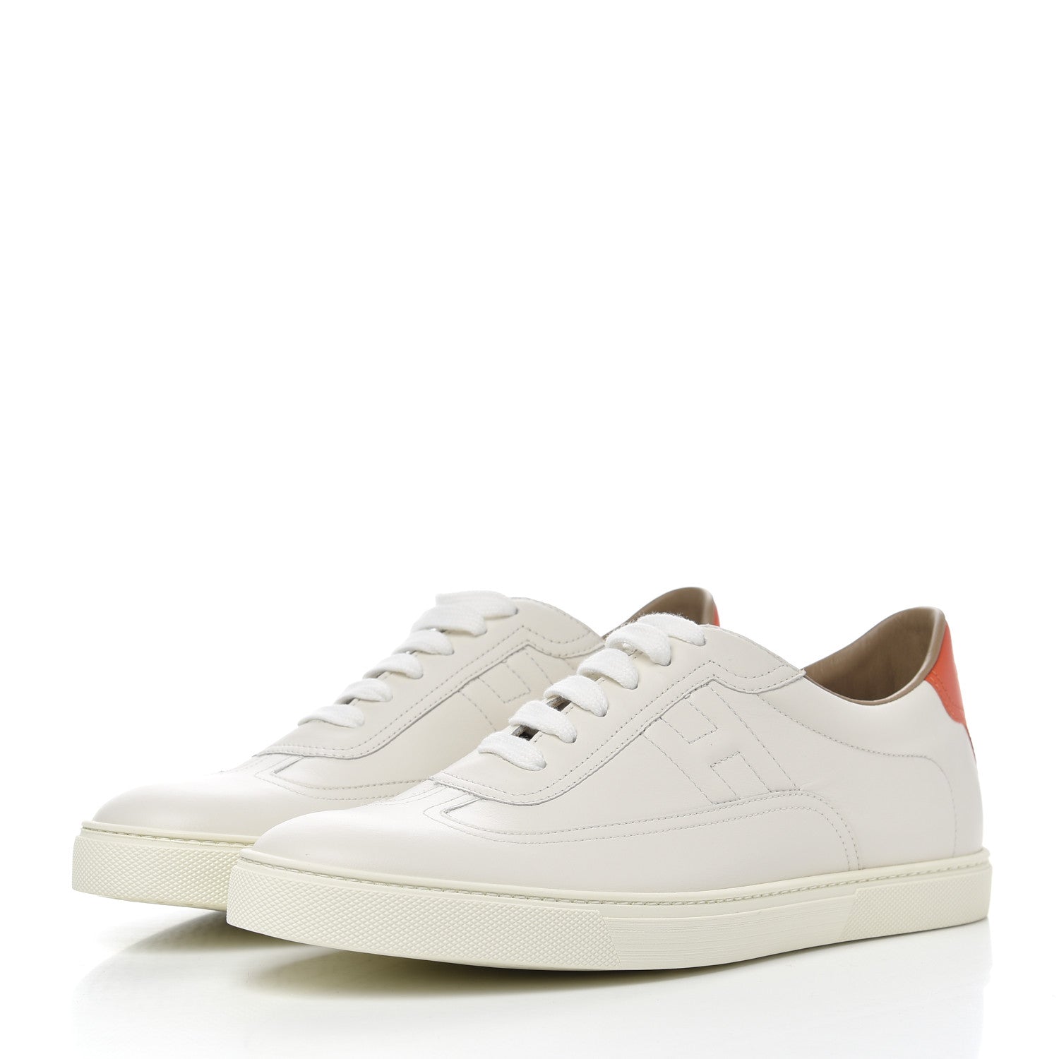Hermes Calfskin Mens Quicker Sneakers 42 White Orange 3 of 13