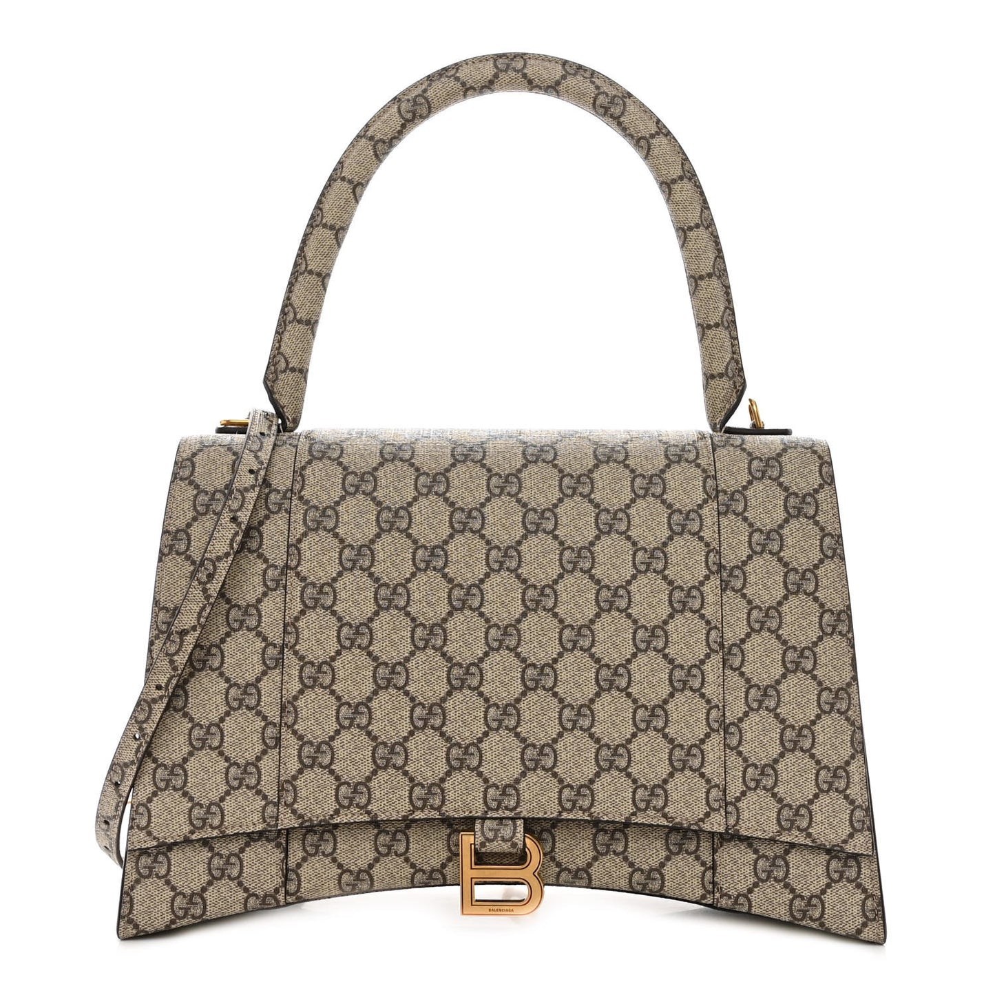 X GUCCI GG Supreme Monogram Medium Hourglass Top Handle Bag Beige Ebony