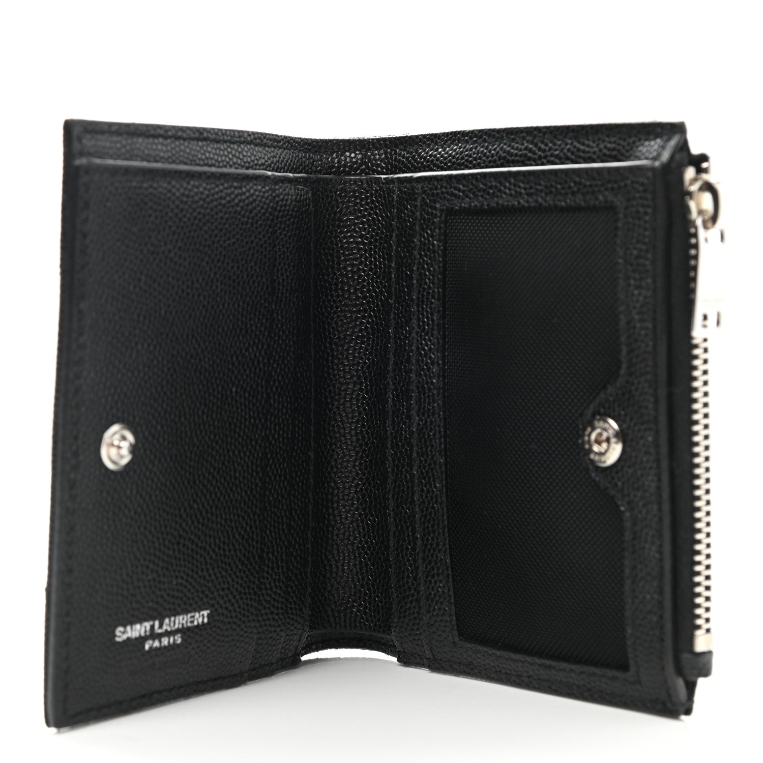 Saint Laurent Grain De Poudre Matelasse Chevron Monogram Zipped Card Case Black 5 of 8