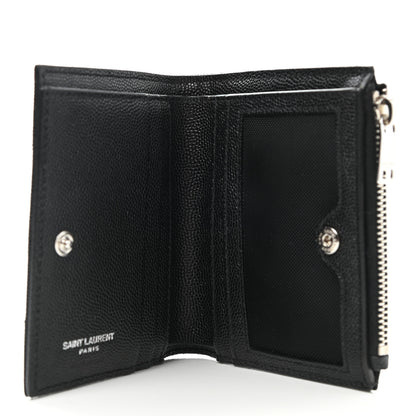 Saint Laurent Grain De Poudre Matelasse Chevron Monogram Zipped Card Case Black 5 of 8