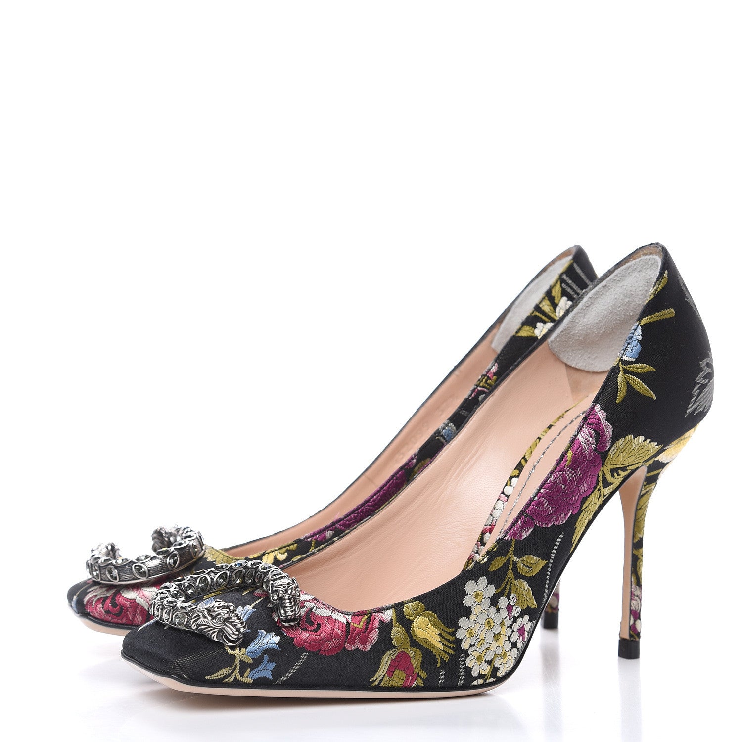 Gucci Jacquard Romantic Bouquet Dionysus High Heel Pumps 37.5 Black Multicolor 3 of 12