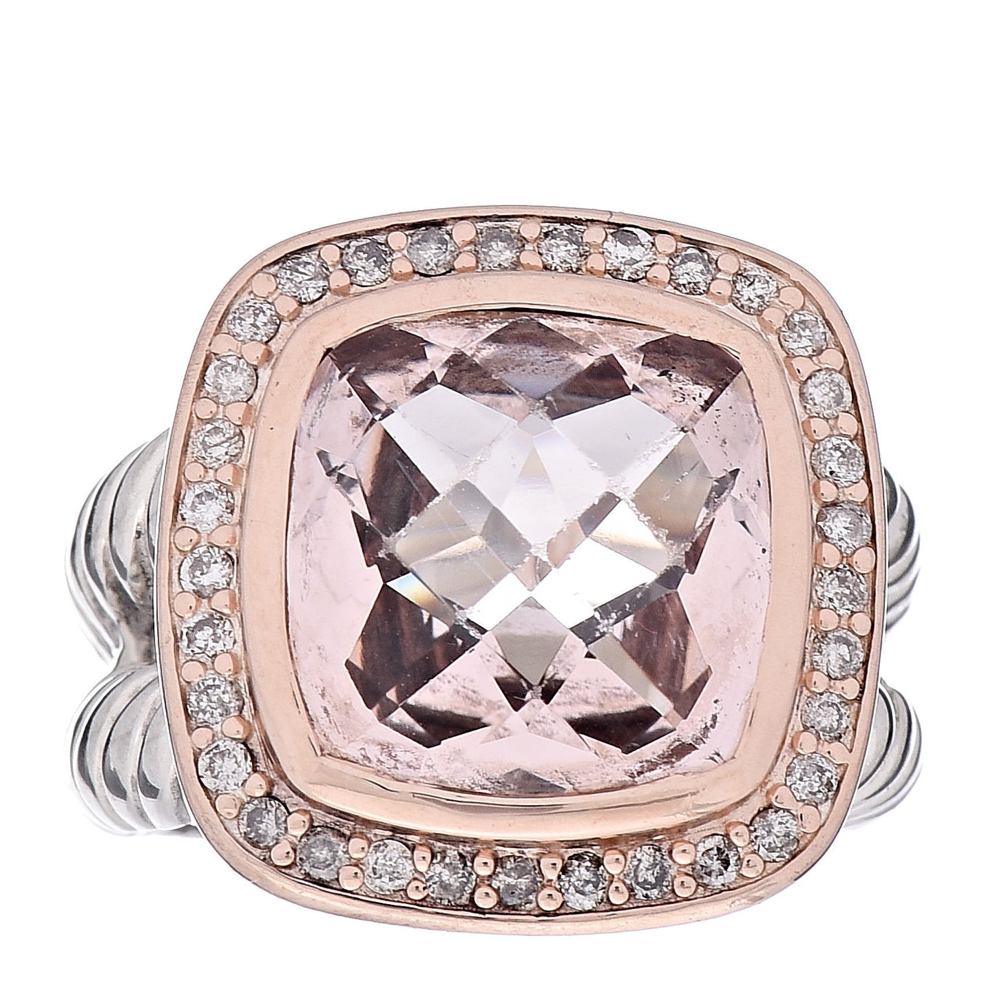 Sterling Silver 18K Rose Gold Diamond Morganite 11mm Albion Ring 48 4.5