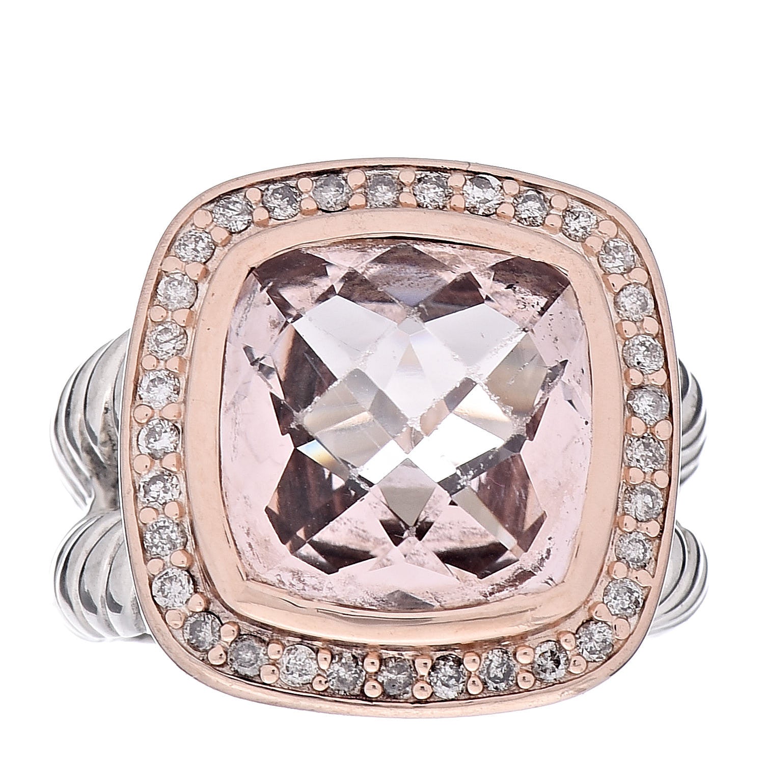 David Yurman Sterling Silver 18K Rose Gold Diamond Morganite 11mm Albion Ring 48 4.5 1 of 5