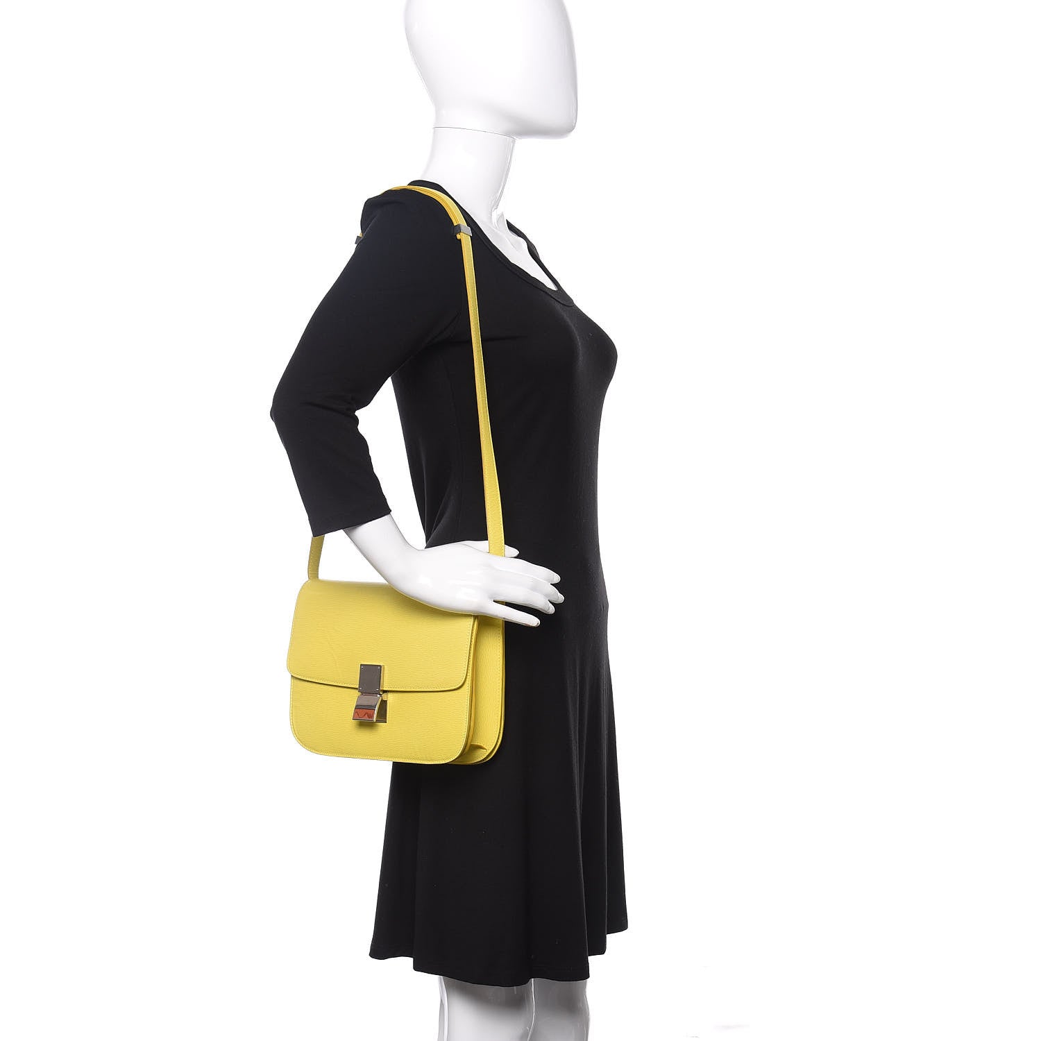 Celine Liege Calfskin Medium Classic Box Flap Bag Fluo Yellow 2 of 10