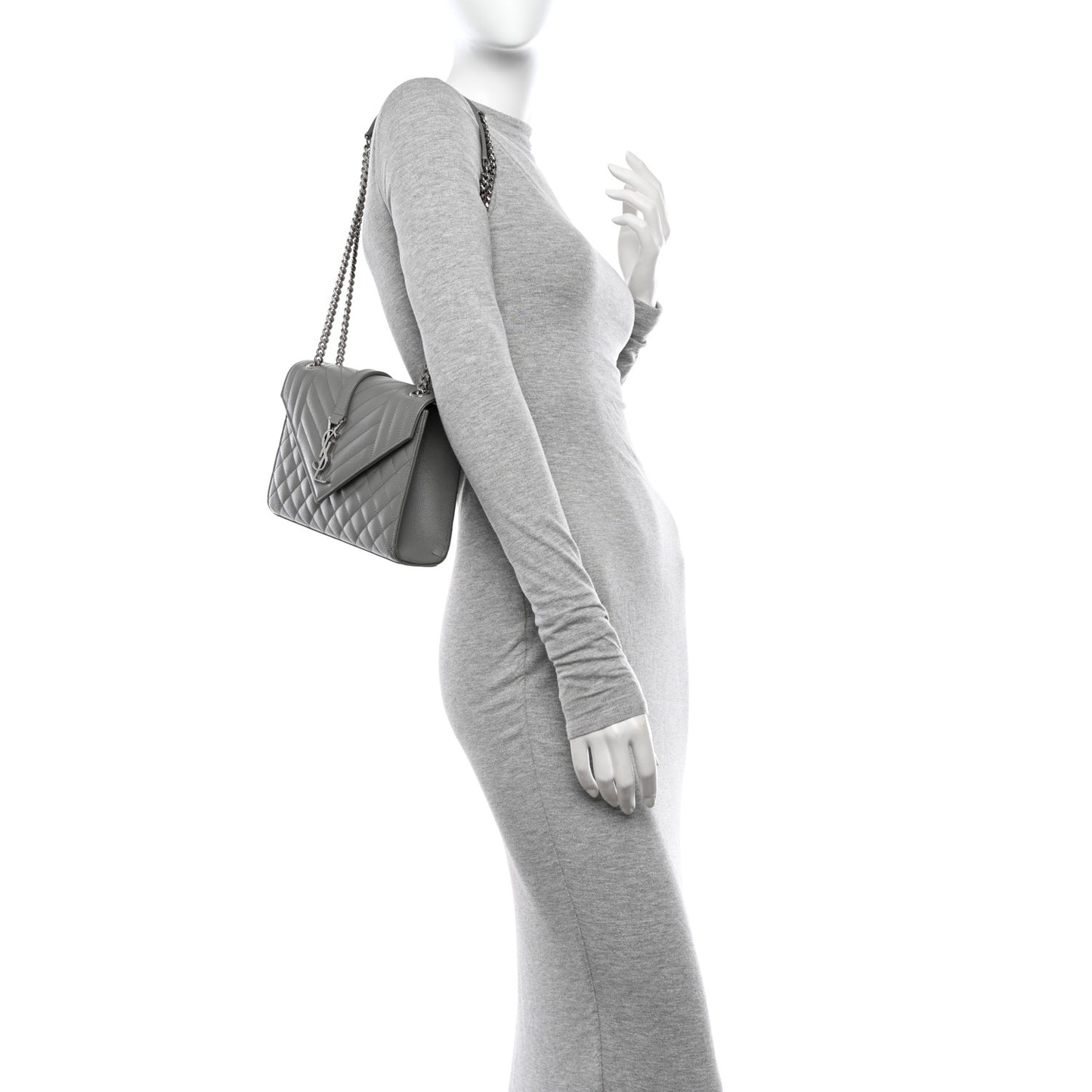 Grain De Poudre Textured Mixed Matelasse Medium Triquilt Monogram Satchel New Stone