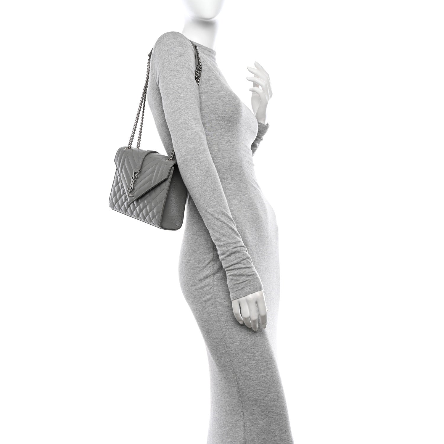 Saint Laurent Grain De Poudre Textured Mixed Matelasse Medium Triquilt Monogram Satchel New Stone 2 of 10