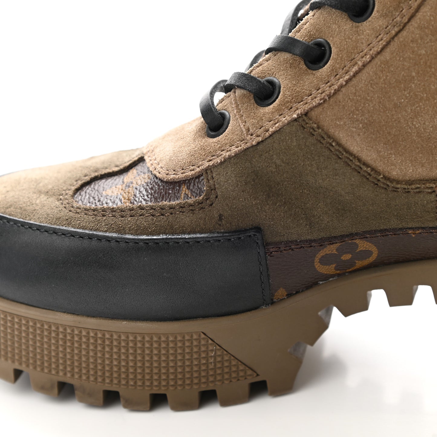 Suede Calfskin Monogram Laureate Platform Desert Boots 38 Taupe