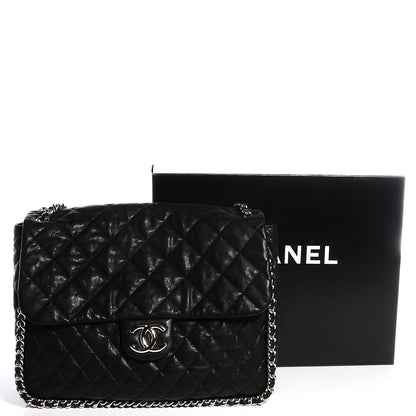 Chanel Crumpled Lambskin Chain Around Maxi Flap Bag Black 5 of 8