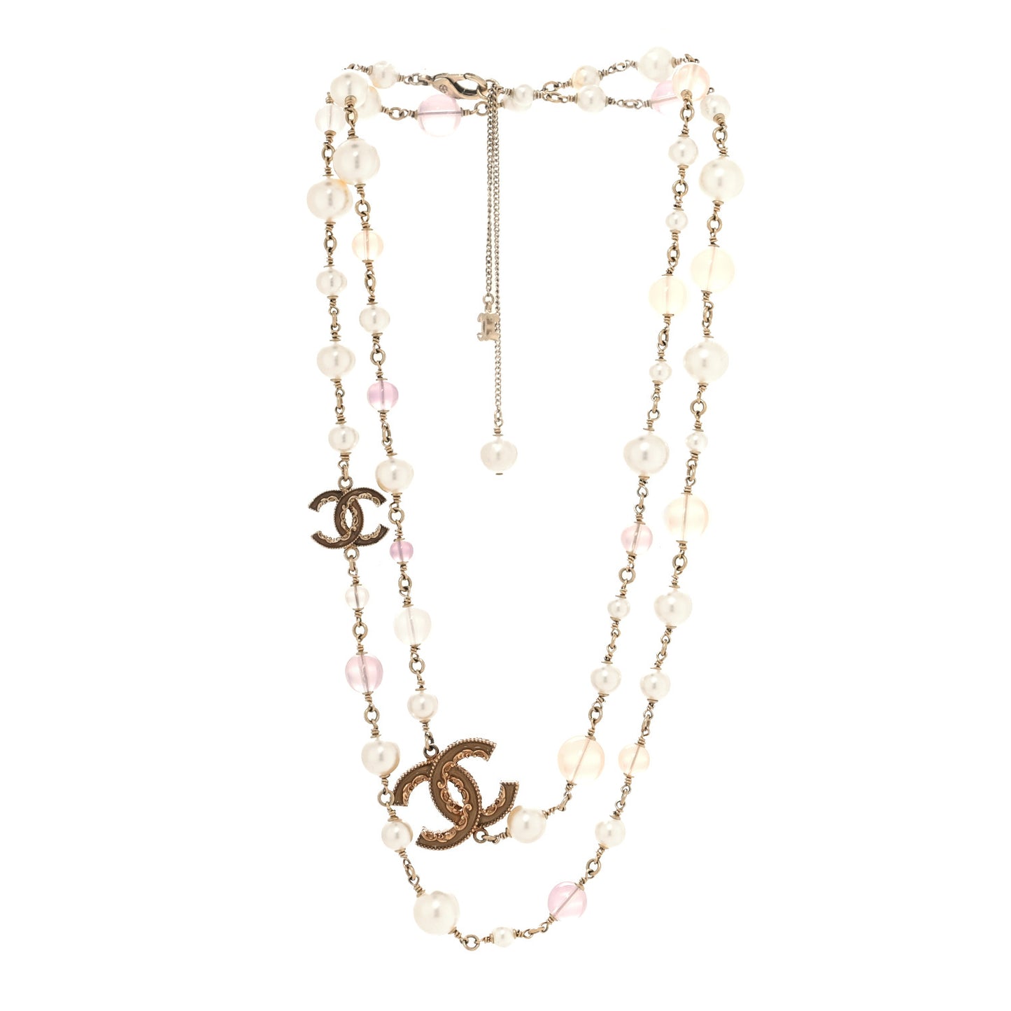 Beaded Pearl CC Long Strand Necklace Gold Purple