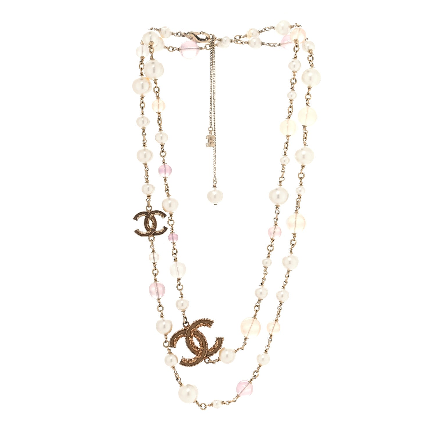 Chanel Beaded Pearl CC Long Strand Necklace Gold Purple 3 of 4