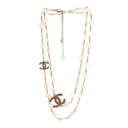 Chanel Beaded Pearl CC Long Strand Necklace Gold Purple 3 of 4