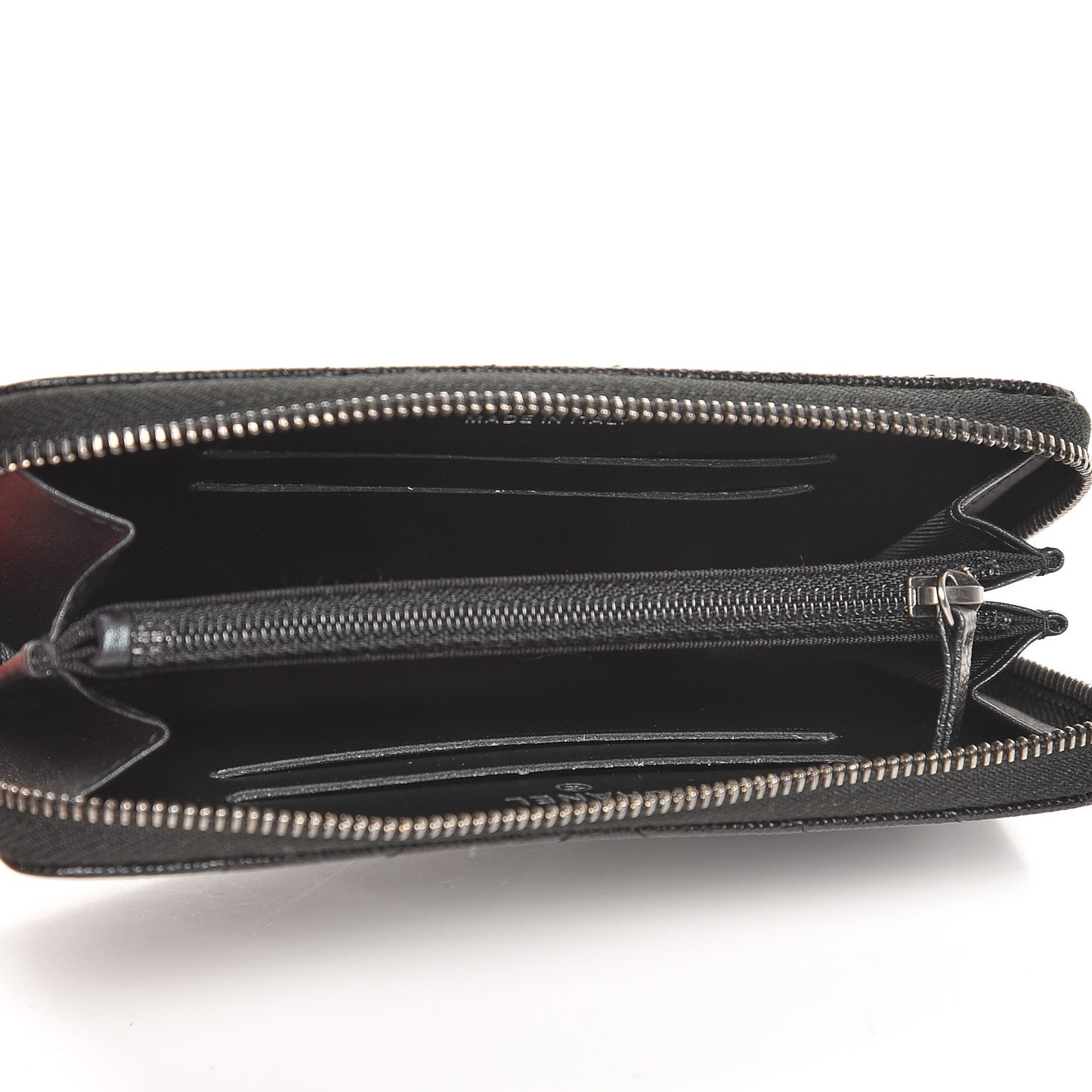 Iridescent Caviar Chevron Quilted Small Zip Around Wallet Black