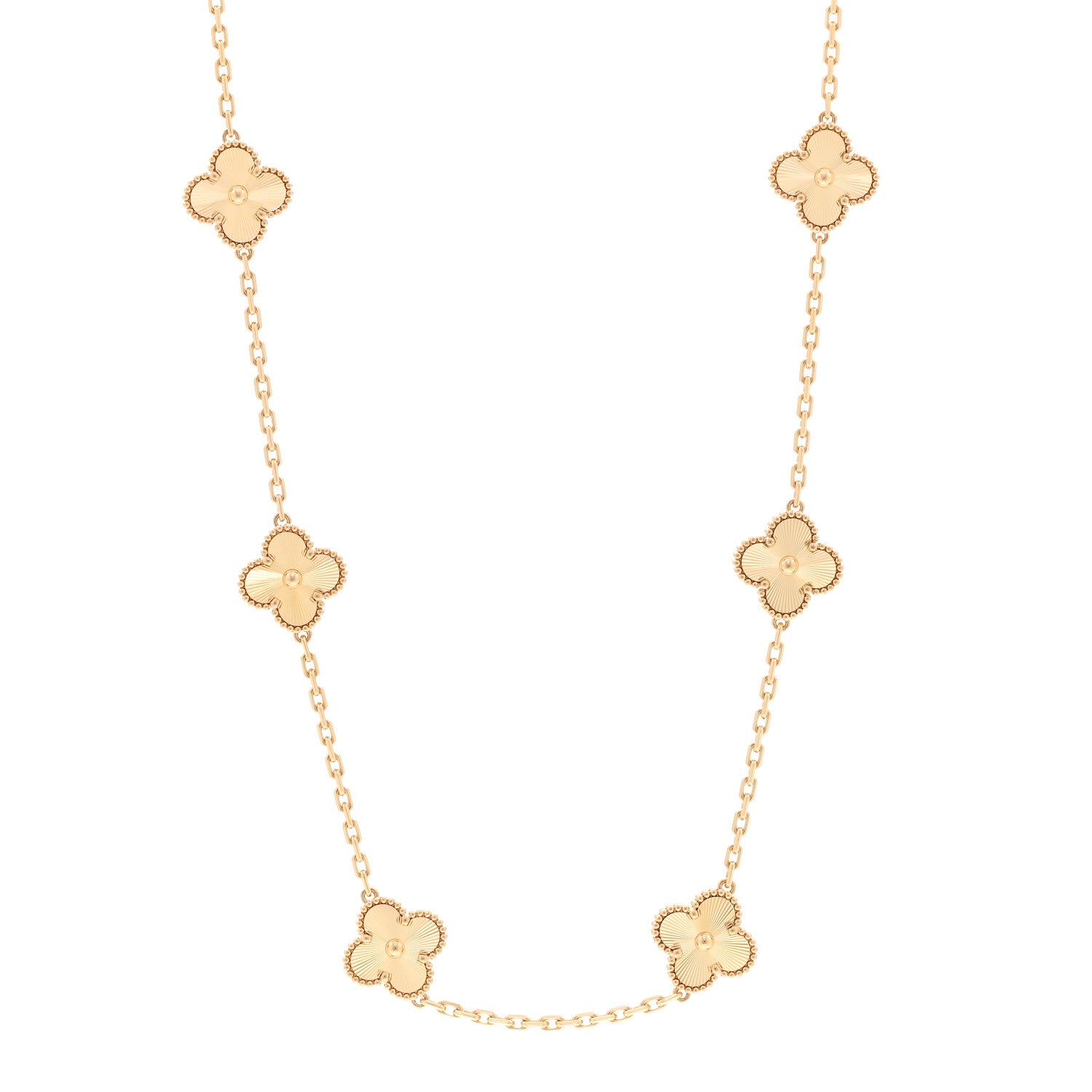 Van Cleef & Arpels 18K Yellow Gold 10 Motifs Guilloche Vintage Alhambra Necklace 1 of 7