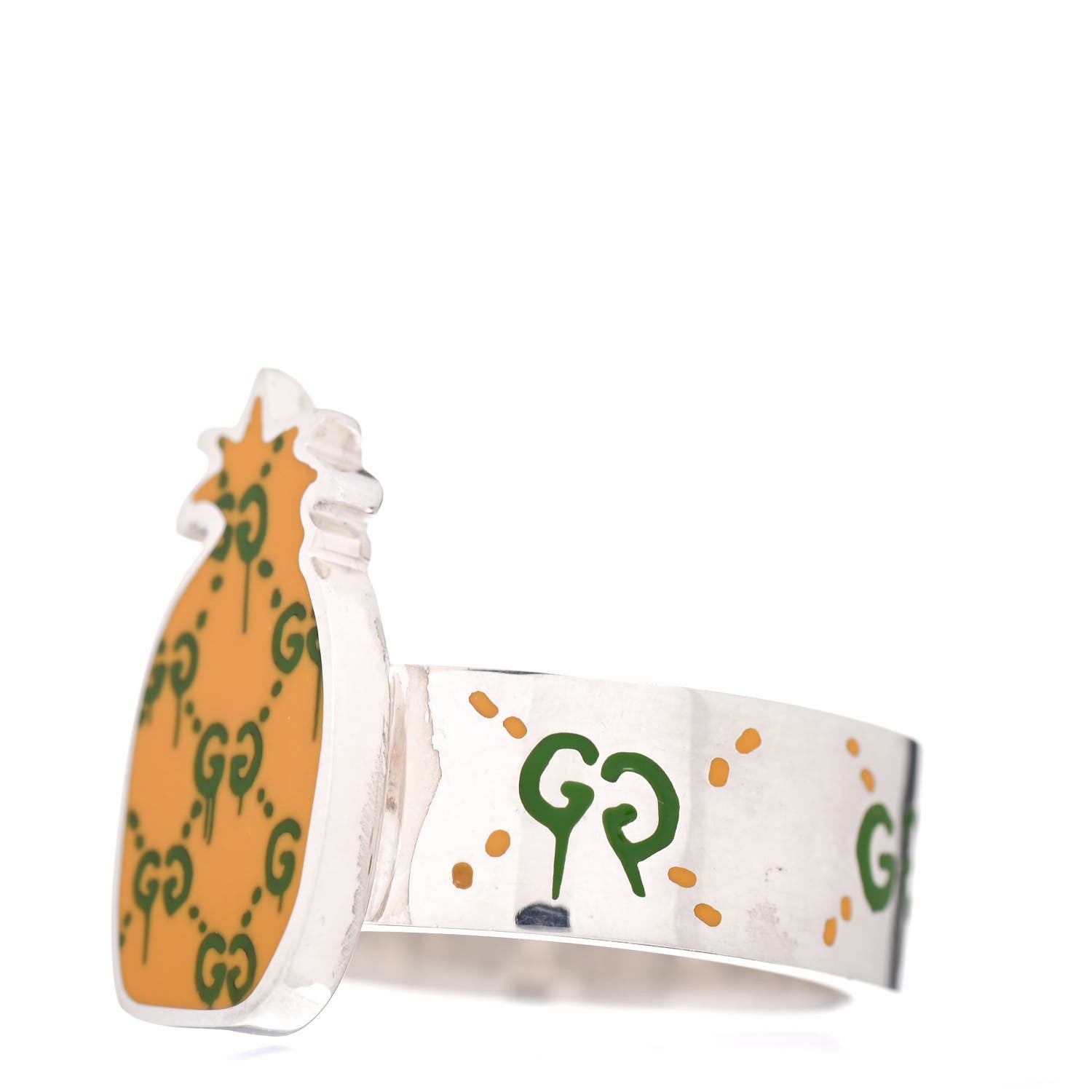 Gucci Sterling Silver Enamel GucciGhost Pineapple Ring 65 11 3 of 5
