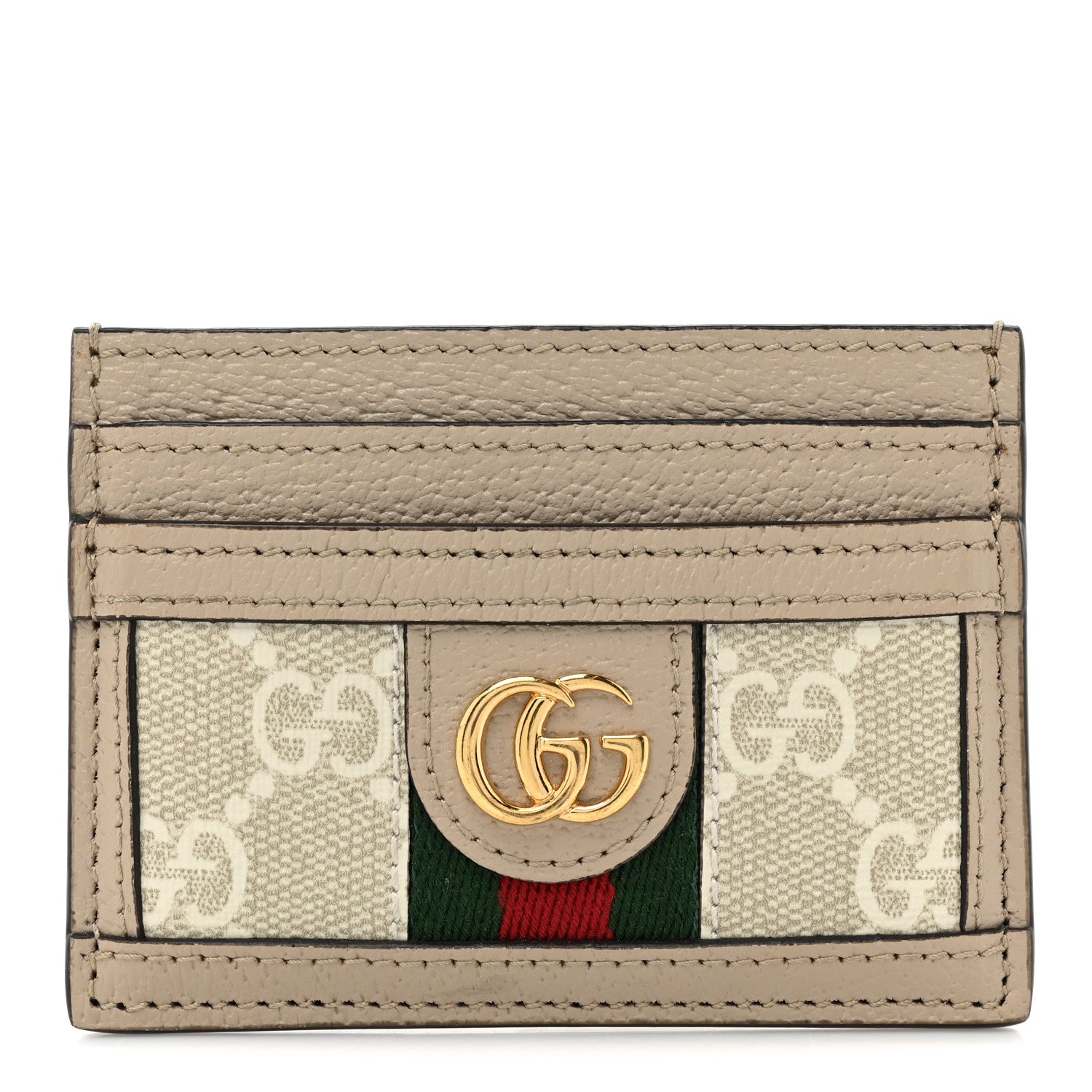 Gucci GG Supreme Monogram Textured Calfskin Web Ophidia Card Holder Beige Ebony Mystic White 1 of 9