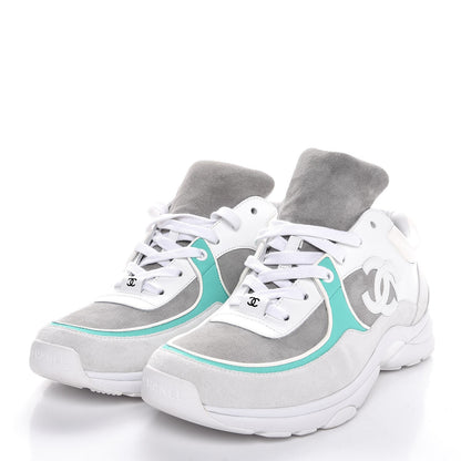Chanel Suede Calfskin CC Sneakers 41 White Green 3 of 9