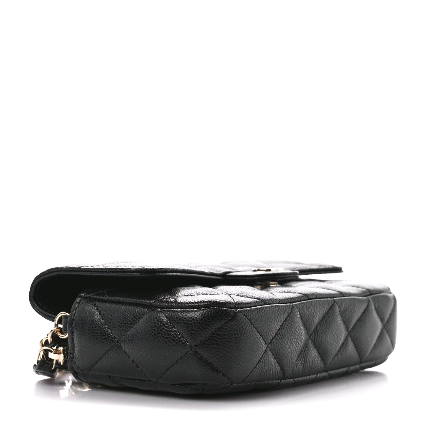 Caviar Quilted Flap Phone Holder With Chain Black