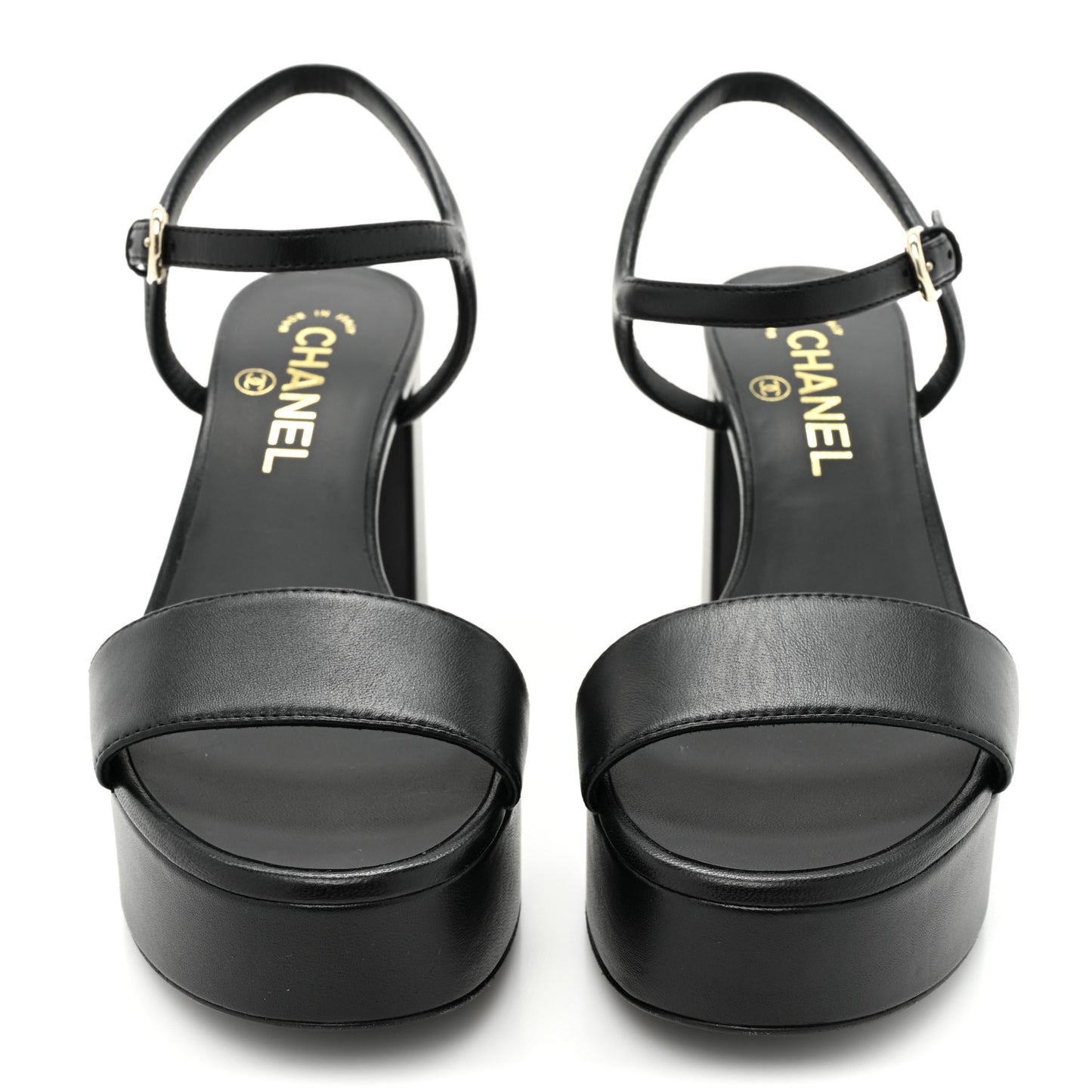 Lambskin Logo Platform Sandals 37 Black