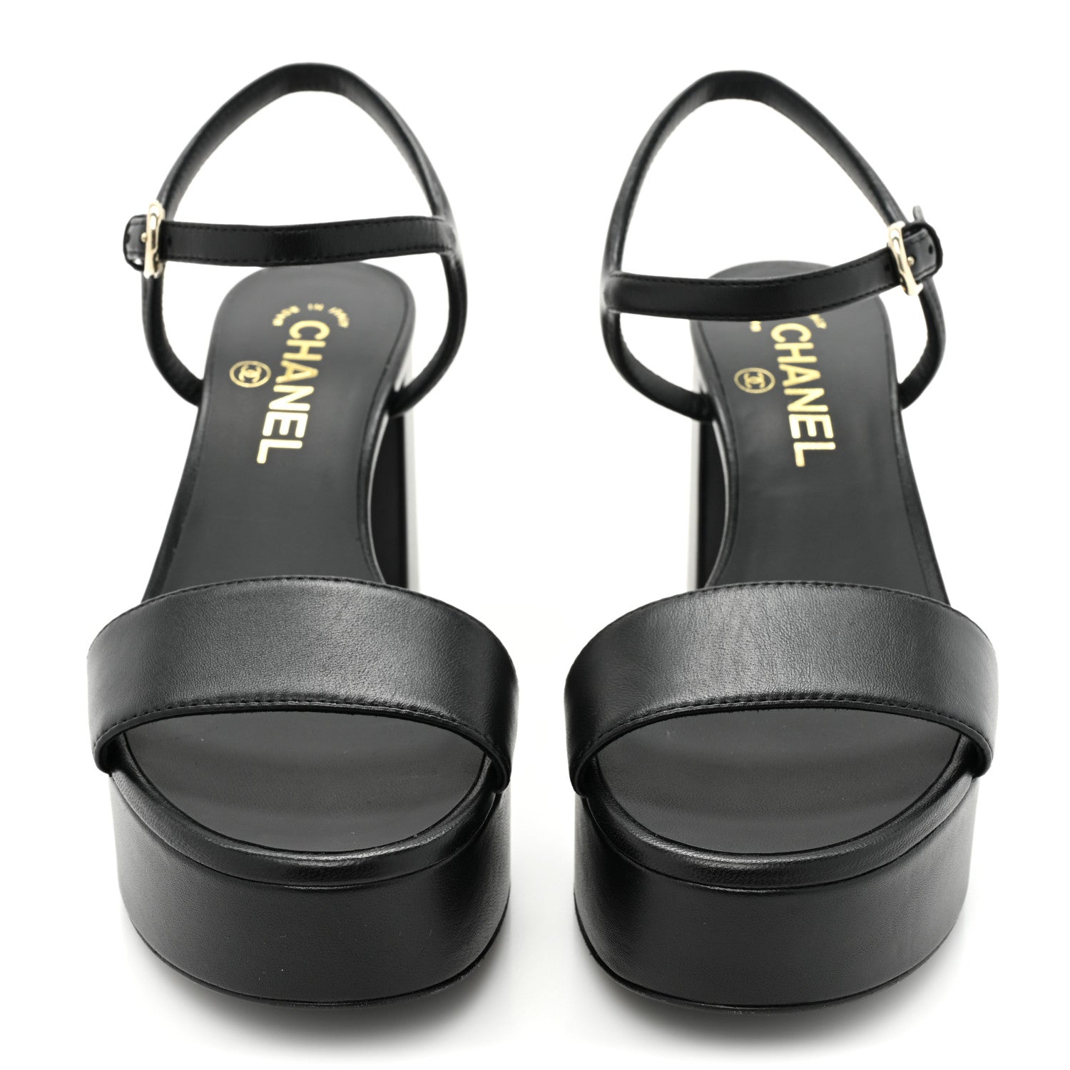 Chanel Lambskin Logo Platform Sandals 37 Black 2 of 9