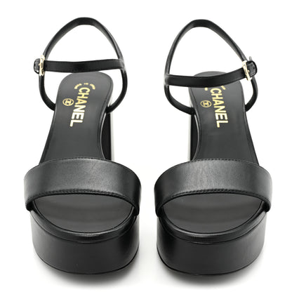 Chanel Lambskin Logo Platform Sandals 37 Black 2 of 9