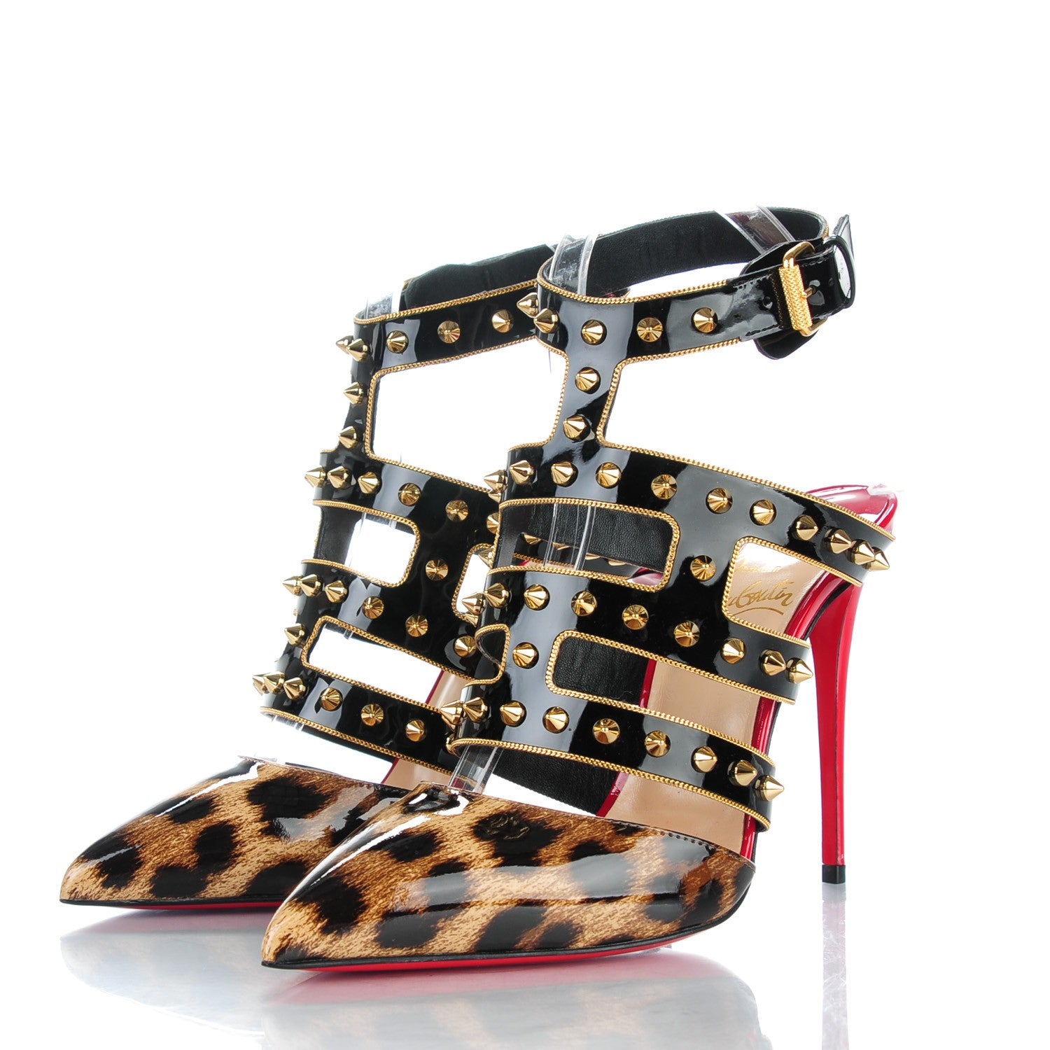 Christian Louboutin Patent Leopard Print Tchicaboum 100 Pumps 37 Version Brown 3 of 8