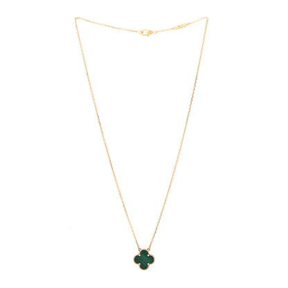 Van Cleef & Arpels 18K Yellow Gold Malachite Vintage Alhambra Pendant Necklace 3 of 4