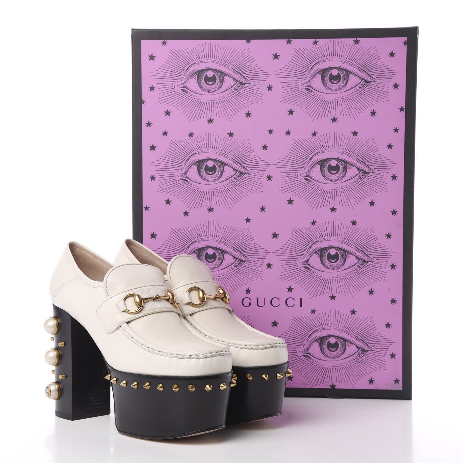 Gucci Malaga Kid Pearl Studded Spiked Vegas Platform Loafer 38.5 Mystic White 12 of 12