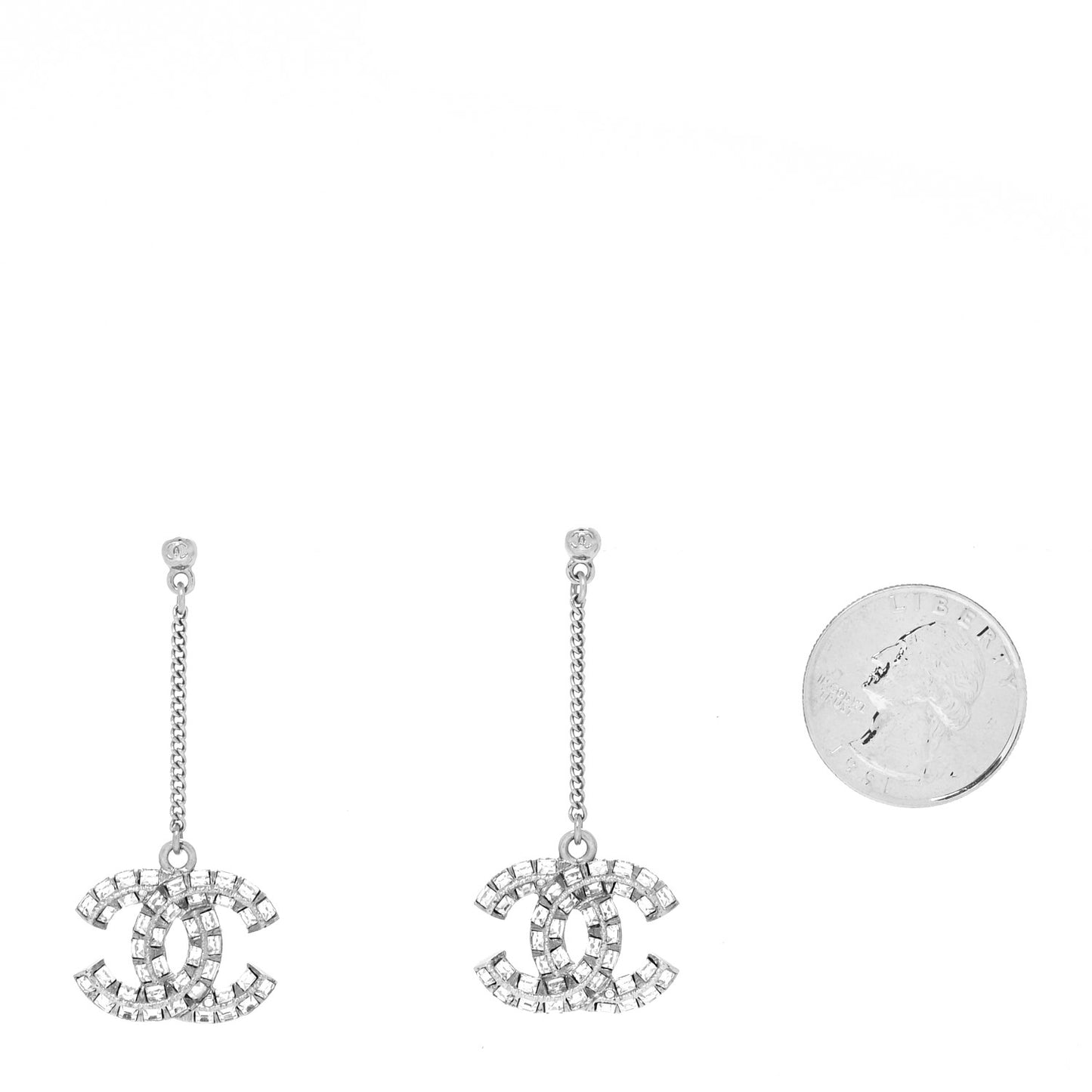 Baguette Crystal CC Drop Earrings Silver
