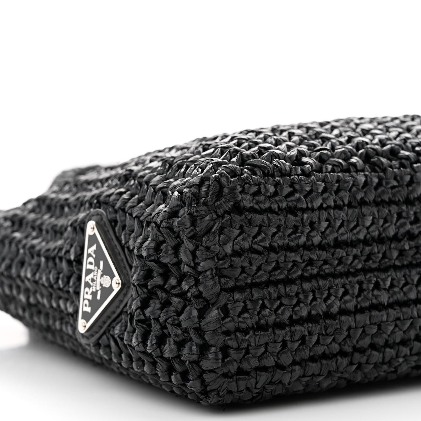 Yarn Raffia Effect Crochet Small Logo Tote Black