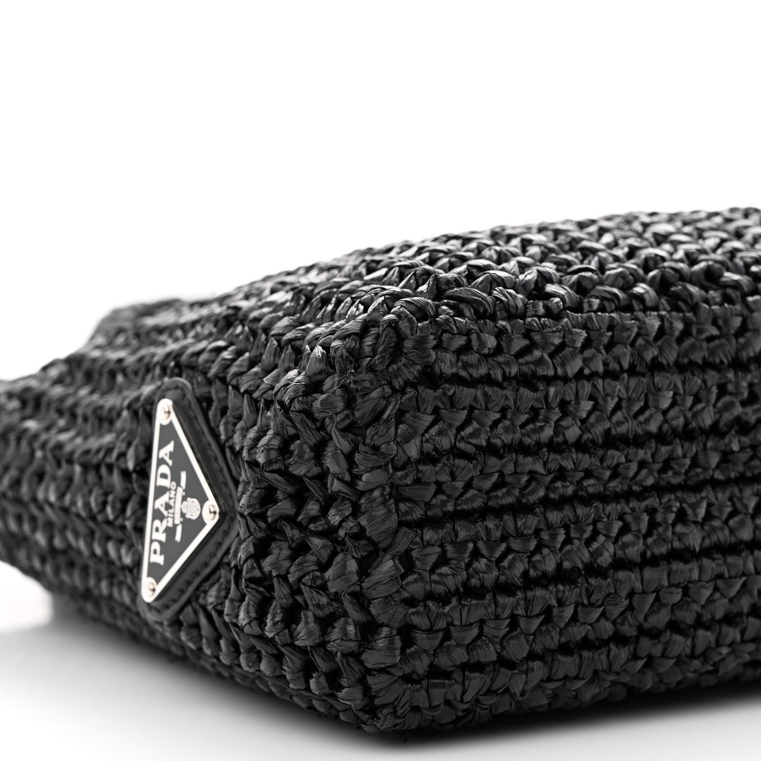 Prada Yarn Raffia Effect Crochet Small Logo Tote Black 8 of 10