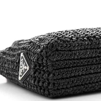 Prada Yarn Raffia Effect Crochet Small Logo Tote Black 8 of 10