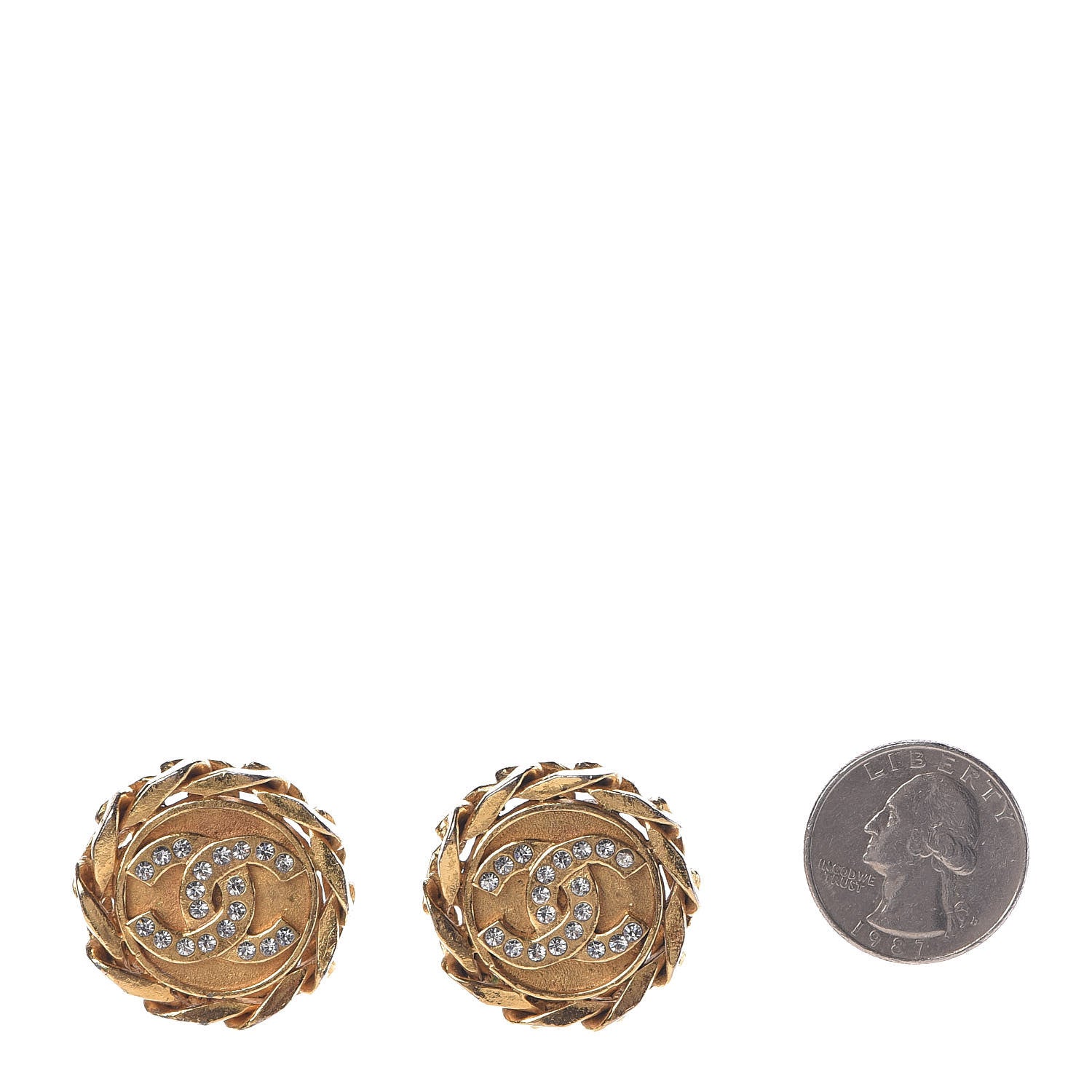 Chanel Crystal CC Chain Clip On Earrings Gold 2 of 5